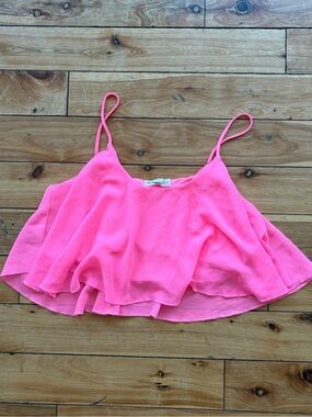 Zenana Outfitters Neon Pink Layered Spaghetti Strap Crop Top